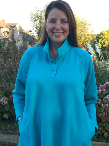 Burnsall sweatshirt/leisure top in new Peacock Blue and Soft Green